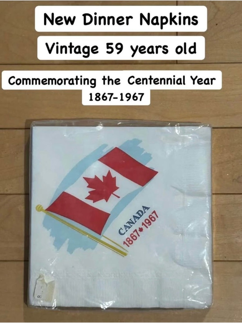 New Canada Centennial 1867-1967 Commemorative Dinner Napkins - White & Red